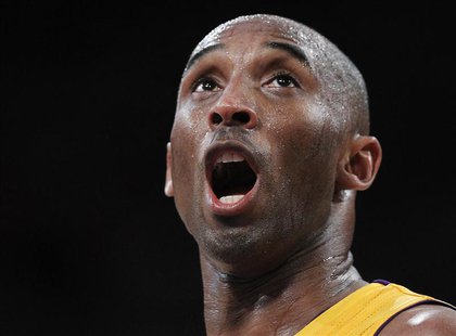 Los Angeles Lakers shooting guard Kobe Bryant yells out in the 4th quarter against the Denver Nuggets during Game 5 of their first round NBA Los Angeles Lakers shooting guard Kobe Bryant yells out in the 4th quarter against the Denver Nuggets during Game 5 of their first round NBA
