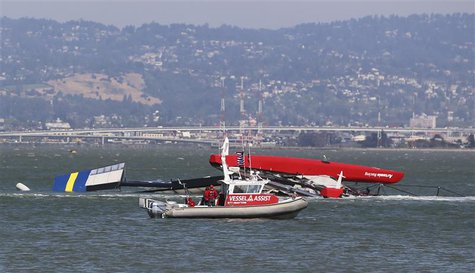 The Artemis Racing yacht is towed to shore after capsizing in the San Francisco Bay, May 9, 2013. REUTERS/Jed Jacobsohn The Artemis Racing yacht is towed to shore after capsizing in the San Francisco Bay, May 9, 2013. REUTERS/Jed Jacobsohn