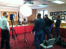 News Media prepares for briefing News Media prepares for briefing