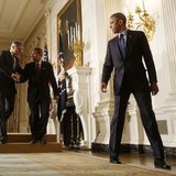 U.S. President Barack Obama walks away from the podium after announcing Democratic Representative Mel Watt (C) as his nominee for director o U.S. President Barack Obama walks away from the podium after announcing Democratic Representative Mel Watt (C) as his nominee for director o