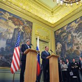 U.S. Secretary of State John Kerry (L) and Russian Foreign Minister Sergei Lavrov take part in a joint news conference after their meeting i U.S. Secretary of State John Kerry (L) and Russian Foreign Minister Sergei Lavrov take part in a joint news conference after their meeting i