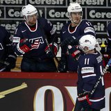 Team USA's Stephen Gionta (11) celebrates his goal against Germany with his teammates on the bench during their 2013 IIHF Ice Hockey World C Team USA's Stephen Gionta (11) celebrates his goal against Germany with his teammates on the bench during their 2013 IIHF Ice Hockey World C