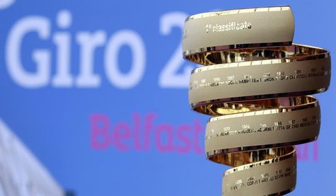 The Giro d'Italia trophy is seen on display at the Titanic Centre in Belfast February 21, 2013. The 2014 Giro d'Italia will start in Belfast The Giro d'Italia trophy is seen on display at the Titanic Centre in Belfast February 21, 2013. The 2014 Giro d'Italia will start in Belfast