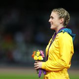 Australia's Sally Pearson stands on the podium after being presented with the gold medal for the women's 100m hurdles at the London 2012 Oly Australia's Sally Pearson stands on the podium after being presented with the gold medal for the women's 100m hurdles at the London 2012 Oly
