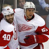 Detroit Red Wings center Henrik Zetterberg (40) celebrates his first period goal against the Anaheim Ducks with his teammate Valtteri Filppu Detroit Red Wings center Henrik Zetterberg (40) celebrates his first period goal against the Anaheim Ducks with his teammate Valtteri Filppu