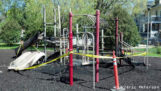 Burned playground equipment is seen at Hamilton Park in Fond du Lac, May 13, 2013. Police say the fire was set intentionally the previous night. (courtesy of FOX 11). Burned playground equipment is seen at Hamilton Park in Fond du Lac, May 13, 2013. Police say the fire was set intentionally the previous night. (courtesy of FOX 11).