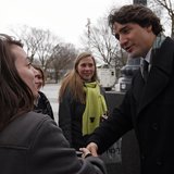 Canadian Liberal leader Justin Trudeau shakes the hand of a pedestrian after a news conference outside of the National Assembly in Quebec Ci Canadian Liberal leader Justin Trudeau shakes the hand of a pedestrian after a news conference outside of the National Assembly in Quebec Ci