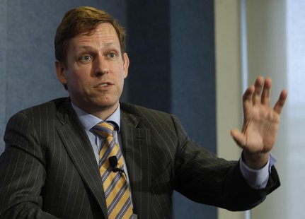 Peter Thiel, entrepreneur and co-founder of PayPal, speaks during a news conference on "nonprofit, nonpartisan organization dedicated to eco Peter Thiel, entrepreneur and co-founder of PayPal, speaks during a news conference on "nonprofit, nonpartisan organization dedicated to eco