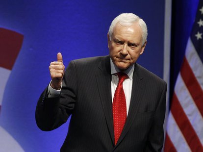 Sen. Orrin Hatch (R-UT) gestures after speaking to an audience at the 38th annual Conservative Political Action Conference meeting at the Ma Sen. Orrin Hatch (R-UT) gestures after speaking to an audience at the 38th annual Conservative Political Action Conference meeting at the Ma