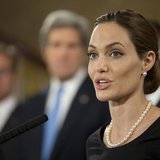Actress and humanitarian campaigner Angelina Jolie speaks at a news conference on sexual violence against women during the G8 Foreign Minist Actress and humanitarian campaigner Angelina Jolie speaks at a news conference on sexual violence against women during the G8 Foreign Minist