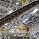 A wing and main body section of the first Airbus A350 is seen on the final assembly line in Toulouse, southwestern France, October 23,2012. 