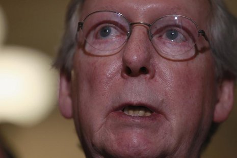 Senate Minority Leader Mitch McConnell (R-KY) speaks to the media following the weekly Senate Republican policy meeting on Capitol Hill in W Senate Minority Leader Mitch McConnell (R-KY) speaks to the media following the weekly Senate Republican policy meeting on Capitol Hill in W