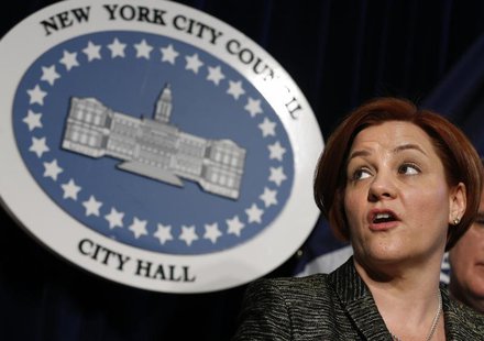 New York City Council Speaker Christine Quinn speaks during a news conference to announce the legislation to increase the minimum age for bu New York City Council Speaker Christine Quinn speaks during a news conference to announce the legislation to increase the minimum age for bu