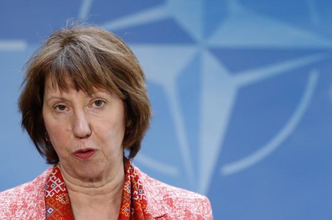 European Union foreign policy chief Catherine Ashton arrives at NATO headquarters after meeting Kosovo's Prime Minister Hashim Thaci (not pi European Union foreign policy chief Catherine Ashton arrives at NATO headquarters after meeting Kosovo's Prime Minister Hashim Thaci (not pi
