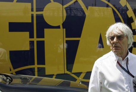 Formula One supremo Bernie Ecclestone looks on at a paddock before the qualifying session at the Spanish F1 Grand Prix at the Circuit de Cat Formula One supremo Bernie Ecclestone looks on at a paddock before the qualifying session at the Spanish F1 Grand Prix at the Circuit de Cat