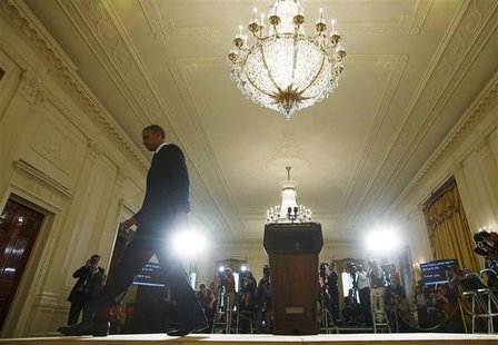 U.S. President Barack Obama leaves the stage after delivering a statement on the IRS scandal in the East Room of the White House in Washingt U.S. President Barack Obama leaves the stage after delivering a statement on the IRS scandal in the East Room of the White House in Washingt