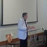 WHTC's Juke Van Oss speaks before a "Successful Aging" program audience at Christ Memorial Church on May 16, 2013.
