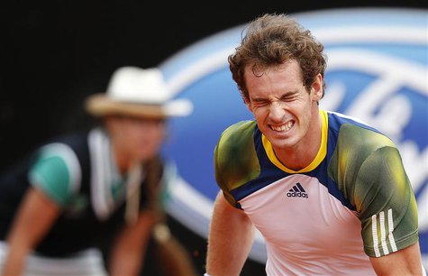 Andy Murray of Britain reacts during the men's singles match against Marcel Granollers of Spain at the Rome Masters tennis tournament May 15 Andy Murray of Britain reacts during the men's singles match against Marcel Granollers of Spain at the Rome Masters tennis tournament May 15