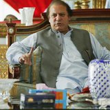 Nawaz Sharif, the leader of Pakistan Muslim League - Nawaz (PML-N), points as he speaks to foreign reporters at his residence in Lahore May Nawaz Sharif, the leader of Pakistan Muslim League - Nawaz (PML-N), points as he speaks to foreign reporters at his residence in Lahore May