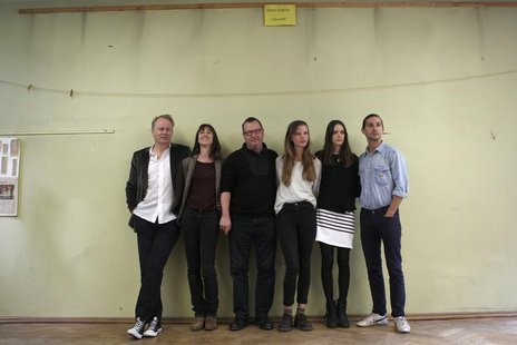 Actors Stellan Skarsgard, Charlotte Gainsbourg, director Lars Von Trier, actors Mia Goth, Stacy Martin and Shia LaBeouf (L-R) pose on the fi Actors Stellan Skarsgard, Charlotte Gainsbourg, director Lars Von Trier, actors Mia Goth, Stacy Martin and Shia LaBeouf (L-R) pose on the fi