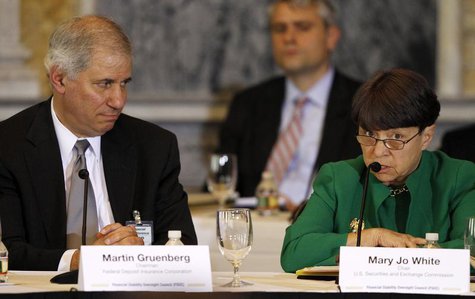Mary Jo White, Chair of the Securities and Exchange Commission (R) and Martin Gruenberg, Chairman of the U.S. Federal Deposit Insurance Corp Mary Jo White, Chair of the Securities and Exchange Commission (R) and Martin Gruenberg, Chairman of the U.S. Federal Deposit Insurance Corp