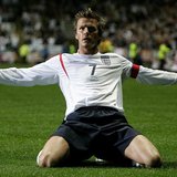 England's David Beckham celebrates his goal against Azerbaijan in their group six World Cup qualifying soccer match at St. James' Park in Ne England's David Beckham celebrates his goal against Azerbaijan in their group six World Cup qualifying soccer match at St. James' Park in Ne