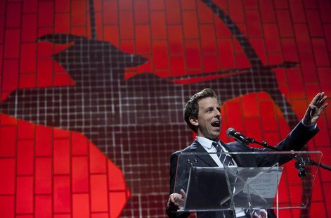 TV Personality Seth Meyers speaks at the Robin Hood Foundation Benefit at the Jacob K Javits Convention Center in New York May 14, 2012. REU TV Personality Seth Meyers speaks at the Robin Hood Foundation Benefit at the Jacob K Javits Convention Center in New York May 14, 2012. REU