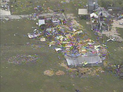 An aerial image from KXAS-NBC5 Dallas-Ft Worth video footage shows tornado damage left behind in Hood County, Texas, May 16, 2013. REUTERS/C An aerial image from KXAS-NBC5 Dallas-Ft Worth video footage shows tornado damage left behind in Hood County, Texas, May 16, 2013. REUTERS/C