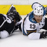San Jose Sharks left wing Raffi Torres (13) looks up after hitting Los Angeles Kings center Jarret Stoll (28) to the ice in the second perio San Jose Sharks left wing Raffi Torres (13) looks up after hitting Los Angeles Kings center Jarret Stoll (28) to the ice in the second perio