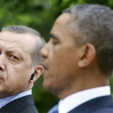 Turkish Prime Minister Recep Tayyip Erdogan (L) listens to U.S. President Barack Obama during a joint news conference in the White House Ros Turkish Prime Minister Recep Tayyip Erdogan (L) listens to U.S. President Barack Obama during a joint news conference in the White House Ros