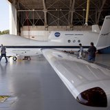 The Global Hawk is pictured at the aircraft hangar of NASA's Wallops Flight Facility in Wallops Island, Virginia on September 7, 2012, relea The Global Hawk is pictured at the aircraft hangar of NASA's Wallops Flight Facility in Wallops Island, Virginia on September 7, 2012, relea