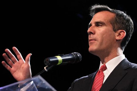 Los Angeles mayoral candidate Eric Garcetti speaks during an election night party at Avalon night club in Hollywood, California, March 5, 20 Los Angeles mayoral candidate Eric Garcetti speaks during an election night party at Avalon night club in Hollywood, California, March 5, 20