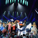 Finland's Krista Siegfrids (R) celebrates making it to the final after the second semi-final of the 2013 Eurovision Song Contest at the Malm Finland's Krista Siegfrids (R) celebrates making it to the final after the second semi-final of the 2013 Eurovision Song Contest at the Malm