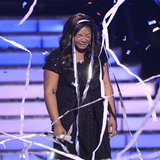 Finalist Candice Glover reacts following her performance after being announced the winner during the Season 12 finale of "American Idol" in 