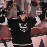 Los Angeles Kings Trevor Lewis celebrates scoring the winning goal against the San Jose Sharks during Game 2 of their NHL Western Conference Los Angeles Kings Trevor Lewis celebrates scoring the winning goal against the San Jose Sharks during Game 2 of their NHL Western Conference