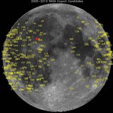 Hundreds of meteoroid impacts on the moon, detected by NASA's lunar monitoring program, are pictured in this undated NASA handout photo. REU Hundreds of meteoroid impacts on the moon, detected by NASA's lunar monitoring program, are pictured in this undated NASA handout photo. REU