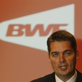 The new president of the Badminton World Federation (BWF) Poul-Erik Hoyer of Denmark speaks during a news conference after the BWF Annual Ge The new president of the Badminton World Federation (BWF) Poul-Erik Hoyer of Denmark speaks during a news conference after the BWF Annual Ge