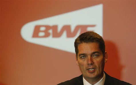 The new president of the Badminton World Federation (BWF) Poul-Erik Hoyer of Denmark speaks during a news conference after the BWF Annual Ge The new president of the Badminton World Federation (BWF) Poul-Erik Hoyer of Denmark speaks during a news conference after the BWF Annual Ge