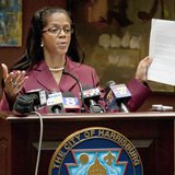 City of Harrisburg Mayor Linda Thompson speaks about her city's bankruptcy filing at a news conference at Harrisburg City Hall in Harrisburg City of Harrisburg Mayor Linda Thompson speaks about her city's bankruptcy filing at a news conference at Harrisburg City Hall in Harrisburg