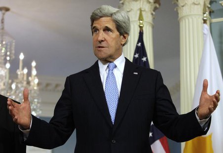 U.S. Secretary of State John Kerry talks to the media at the State Department in Washington May 10, 2013. REUTERS/Yuri Gripas U.S. Secretary of State John Kerry talks to the media at the State Department in Washington May 10, 2013. REUTERS/Yuri Gripas
