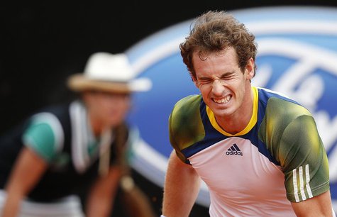 Andy Murray of Britain reacts during the men's singles match against Marcel Granollers of Spain at the Rome Masters tennis tournament May 15 Andy Murray of Britain reacts during the men's singles match against Marcel Granollers of Spain at the Rome Masters tennis tournament May 15
