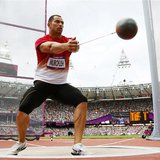 Japan's Koji Murofushi competes during Group A of the men's hammer throw qualifications in the London 2012 Olympic Games at the Olympic Stad Japan's Koji Murofushi competes during Group A of the men's hammer throw qualifications in the London 2012 Olympic Games at the Olympic Stad