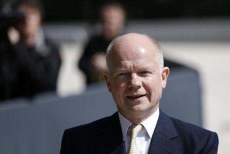 Britain's Foreign Secretary William Hague speaks as he arrives at an European Union foreign ministers meeting in Luxembourg April 22, 2013. Britain's Foreign Secretary William Hague speaks as he arrives at an European Union foreign ministers meeting in Luxembourg April 22, 2013.