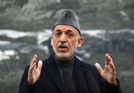 Afghan President Hamid Karzai speaks during a news conference in Kabul May 4, 2013. REUTERS/Mohammad Ismail Afghan President Hamid Karzai speaks during a news conference in Kabul May 4, 2013. REUTERS/Mohammad Ismail