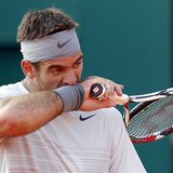 Juan Martin Del Potro of Argentina reacts during his match against Jarkko Nieminem of Finland during the Monte Carlo Masters in Monaco April Juan Martin Del Potro of Argentina reacts during his match against Jarkko Nieminem of Finland during the Monte Carlo Masters in Monaco April