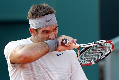 Juan Martin Del Potro of Argentina reacts during his match against Jarkko Nieminem of Finland during the Monte Carlo Masters in Monaco April Juan Martin Del Potro of Argentina reacts during his match against Jarkko Nieminem of Finland during the Monte Carlo Masters in Monaco April
