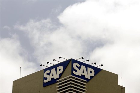 The SAP logo is seen on a building at the SAP India labs campus in Bangalore June 24, 2009. REUTERS/Punit Paranjpe The SAP logo is seen on a building at the SAP India labs campus in Bangalore June 24, 2009. REUTERS/Punit Paranjpe
