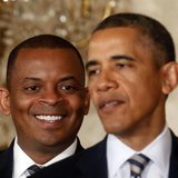 U.S. President Barack Obama explains that Charlotte, N.C., Mayor Anthony Foxx (L) will be his nominee to replace Ray LaHood as U.S. Transpor