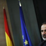 Former leader of the Syrian National Coalition (SNC) Moaz al-Khatib attends a joint news conference with Spanish Foreign Minister Jose Manue Former leader of the Syrian National Coalition (SNC) Moaz al-Khatib attends a joint news conference with Spanish Foreign Minister Jose Manue