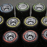 Pirelli tyres are seen in the paddock as it rains ahead of the first practice session of the Singapore F1 Grand Prix at the Marina Bay Stree Pirelli tyres are seen in the paddock as it rains ahead of the first practice session of the Singapore F1 Grand Prix at the Marina Bay Stree
